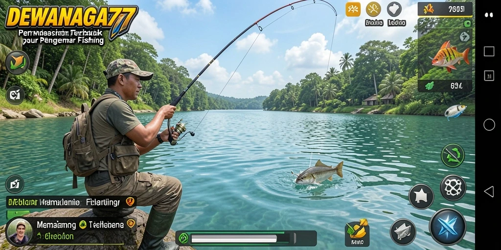 Tampilan gameplay seru dalam DEWANAGA77 saat menangkap ikan.