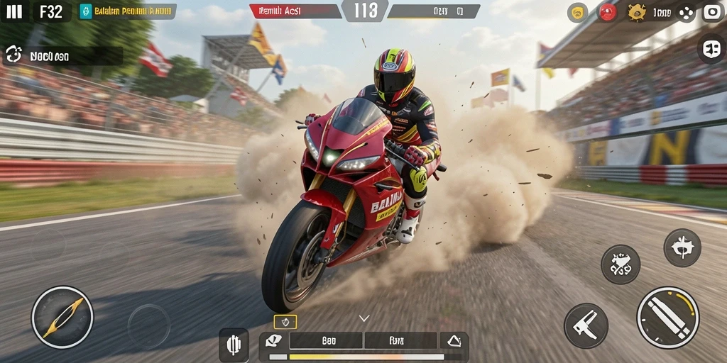 Gameplay balapan motor yang mendebarkan di F32.