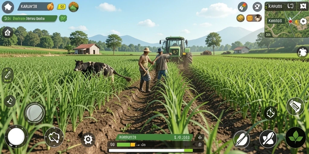 Screenshot yang menunjukkan gameplay bertani yang menarik dan interaktif.