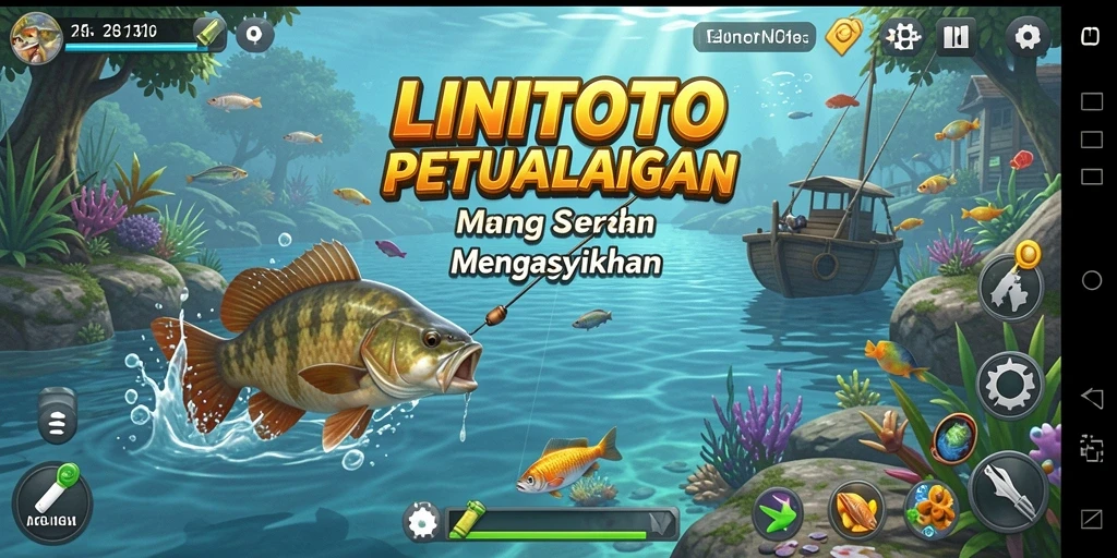 Tampilan gameplay LINITOTO dengan suasana memancing yang menakjubkan.