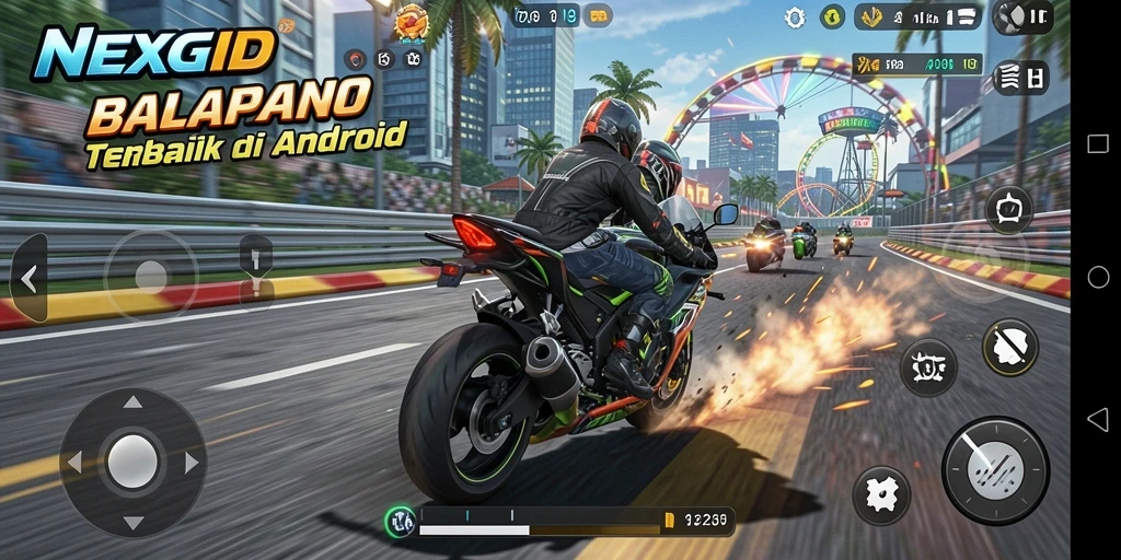 Gameplay NEXGID dengan aksi balapan motor yang mendebarkan.